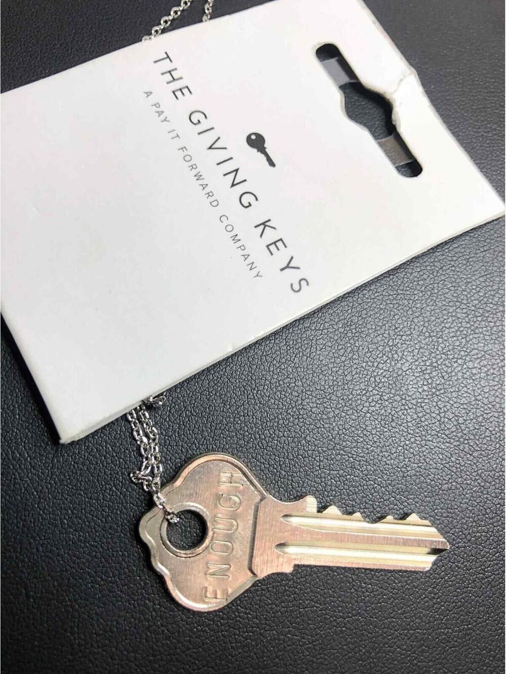 6804 The Giving Key Necklace Enough silvertone Key 18" long new